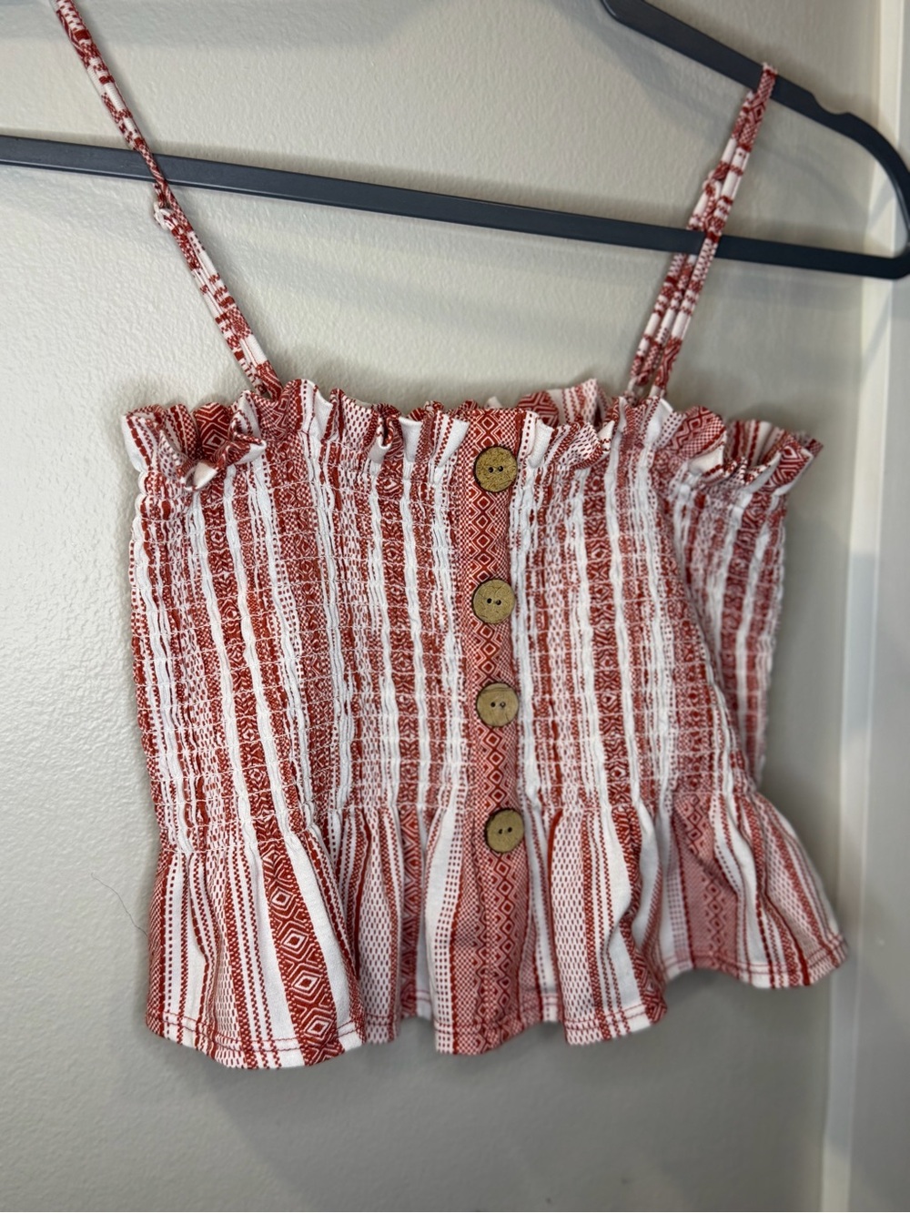 Smocked Stripe Button-Front Cami Top in Rust and White - set